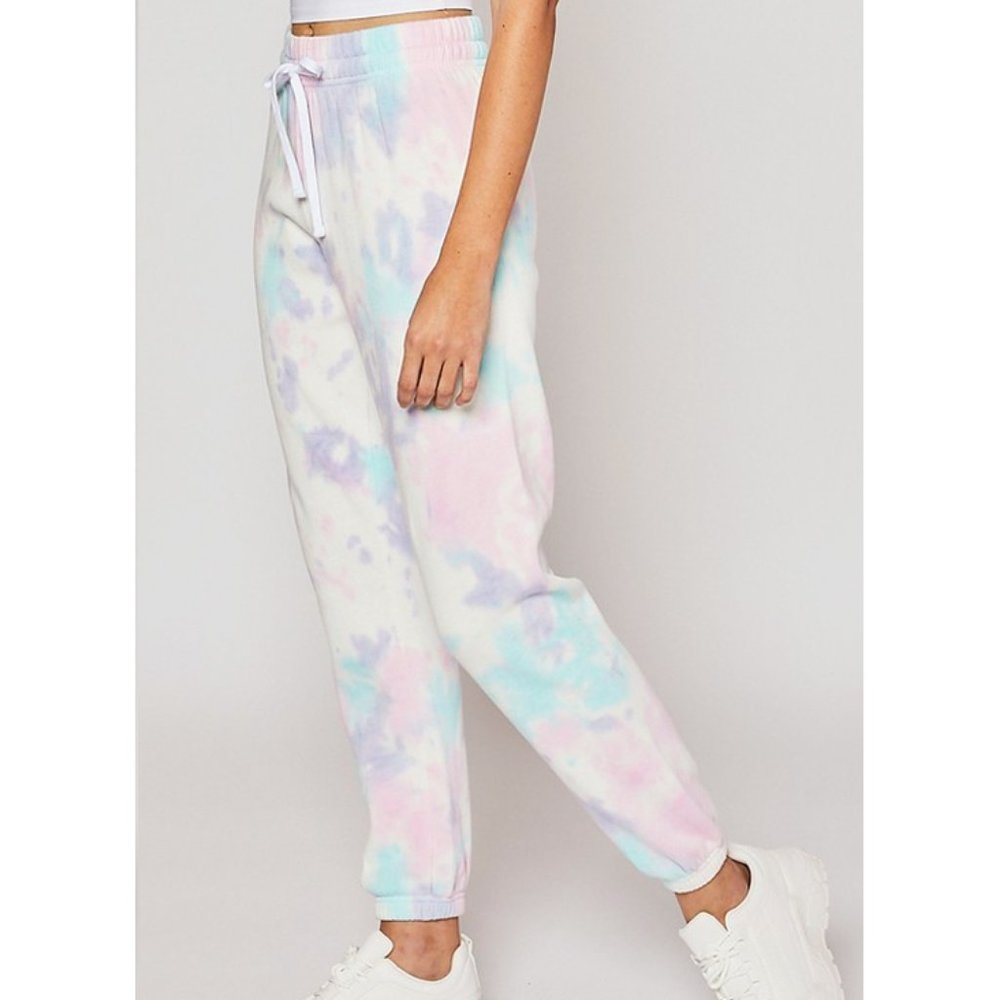 NEW Soft Fleece Pastel Tie Dye Jogger Sweat Pants - Picture 3 of 7